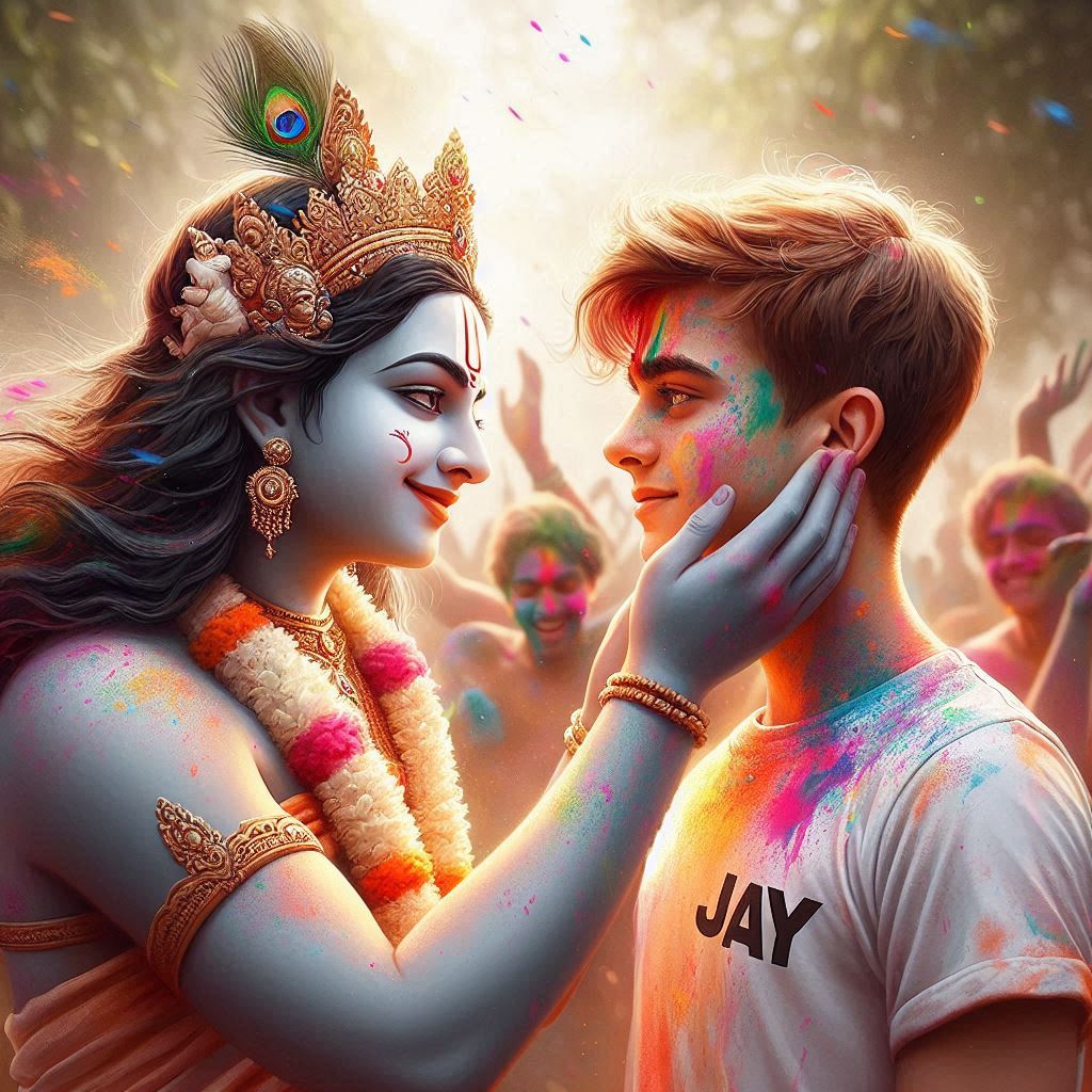 girl and boy playing holi